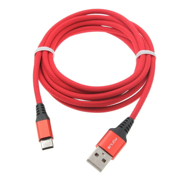 Type-C Red 6ft USB-C Cable for TCL 10 5G UW Phone - Charger Cord Power Wire Long Braided Fast Charge W2J Compatible With TCL 10 5G UW