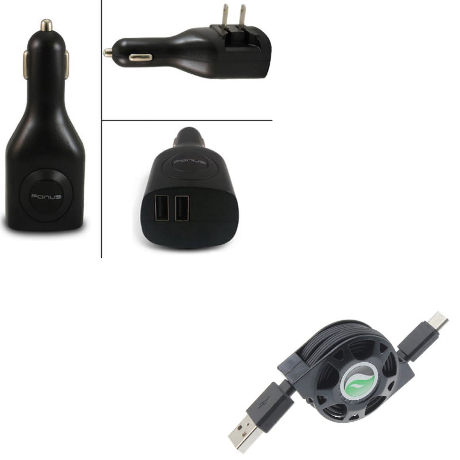 Type-C Retractable USB Cable w 2-in-1 2-Port USB Car Home Charger A6R for LG Stylo 5 4 Plus - Microsoft Surface Go (10"), Lumia 950 - Motorola One, Moto Z4 Z3 Play Z2 Play Z Play Droid Force