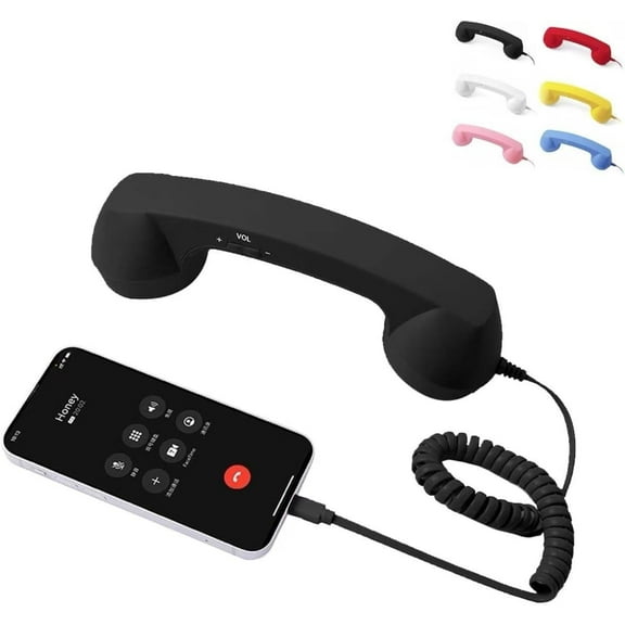 Type-C Retro Telephone Style Landline Handle Receiver, Telephone Handset for Mobile Phone, Vintage Wired Plug in Handheld Cell Phone Receiver with Microphone
