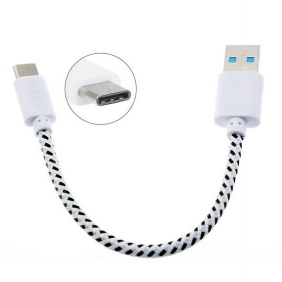 Type-C Short USB Cable for Galaxy S21/Ultra/Plus Phones - Charger Cord Power Wire USB-C Braided Fast Charge Sync White Compatible With Samsung Galaxy S21/Ultra/Plus