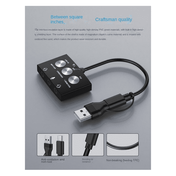 Type-C Sound Card Live Game K Song Listening Song USB to Audio 3.5mm Multi-Sound Effects,1 x Sound Card,Black