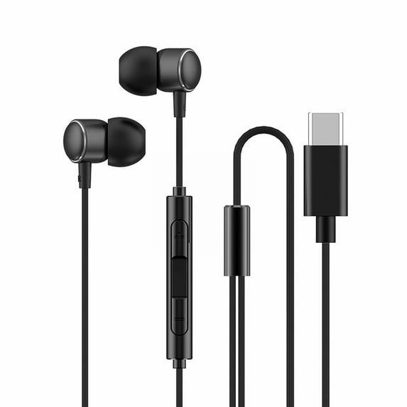 Type C Stereo Earbuds with Microphone - Bass Wired Headphones - Ergonomic In-Ear Design - 1.2m Cable for Mobile & PC