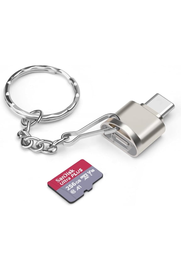 Type C TF Card/Memory Adapter with Keychain, USB 3.0 Type-C to Micro SD SDHC SDXC OTG Reader, Compatible with iPhone 15 Pro Max Mac Windows Linux PC Samsung Galaxy (Light Gold)