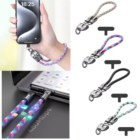 Type-C to Type-C 240W Charging Cable with Wearable Bracelet Design – 5A Fast Charging USB-C Lanyard, Portable Crossbody/Wrist Strap for Phones & Devices (30cm/11.8in)