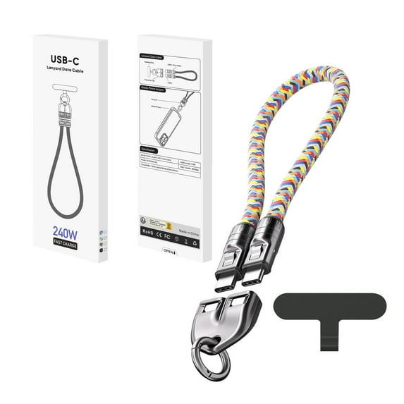 Type C To Type C 240W Charging With Wearable Bracelet Design 5A Fast Charging Usb C Phone Crossbody&Wrist Strap Lanyard Portable Fashion Fast Charger (30Cm/11.8In) Hangs Home Decor