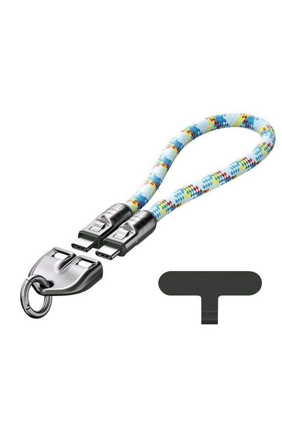 Type C To Type C 240W Charging With Wearable Bracelet Design Crossbody&Wrist Strap Lanyard Portable Charger for 2 Platform Competitor USB C Charge Accessory, 30 cm, Blue