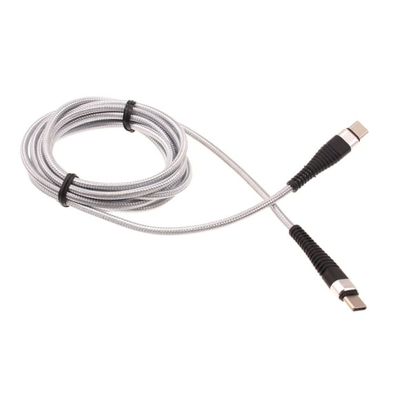 Type-C to USB-C 6ft PD Cable for Motorola Moto G Pure - Charger Cord Power Wire Sync Braided Fast Long White Q7R Compatible With Motorola Moto G Pure Phone