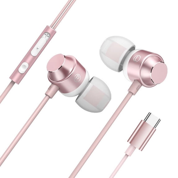 Type C USB-C Wired In-Ear Earphones with Microphone, Magnetic Bass Earbuds Wire Control Compatible with Smartphone Laptop Computer for Music Calls
