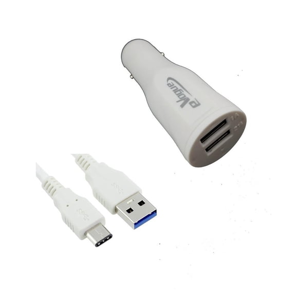 Type-C USB Car/DC Rubberized Charger for Xiaomi Mi 6, Mi MIX, Mi Note 2, Mi 5C, Mi 5s, Mi 5, Mi 5s Plus, Redmi Pro, Mi 4s (Dual USB Port, Type-C USB Data Charging Cable included) - White + MND Stylus