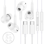 Type C Wired Headphones,2Pack USB C Wired Earbuds Type C Wired Earphones Noise Cancelling In Ear Buds w/ Microphone Remote Control USBC Headphone Compatible with iPhone 17 16 15 Samsung Android iPad