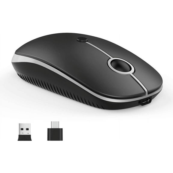 Type C Wireless Mouse, USB MacBook Mouse Dual Mode Cordless Mice with and Receiver Compatible PC, Laptop, All Devices-Black Silver