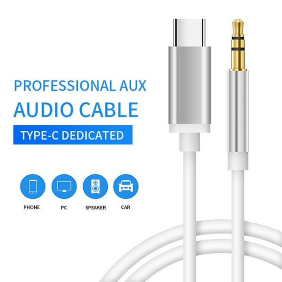 Type C to 3.5mm Audio Aux Jack Adapter USB C to Aux Cord Car Aux Cable Headphone Adapter - White