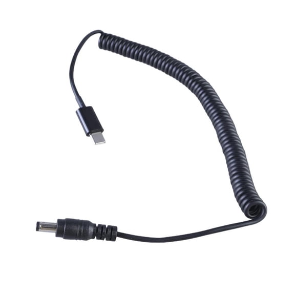Type C to 5.5x2.5mm Power Cord Spring Coiled Charging Cable Male to Male Adapter Wire for LED Light Fan Routers and More