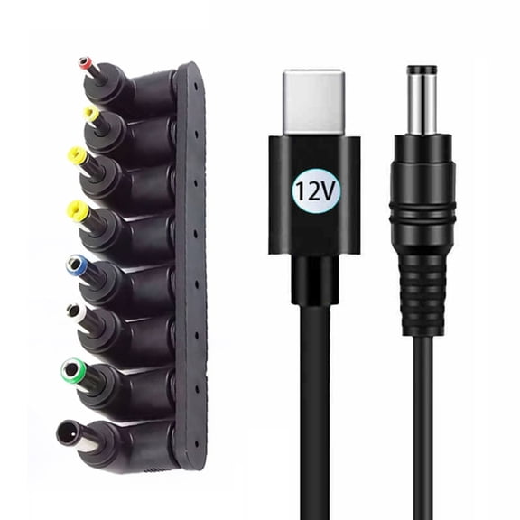Type C to DC5521 5.5x2.1mm Power Cable 3.3ft 8 Interchangeable Tips PD5V-20V
