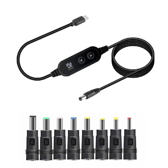 Type C to DC5521 Adapter Cable Adjustable Voltage 5V9V12V15V20V for Laptops