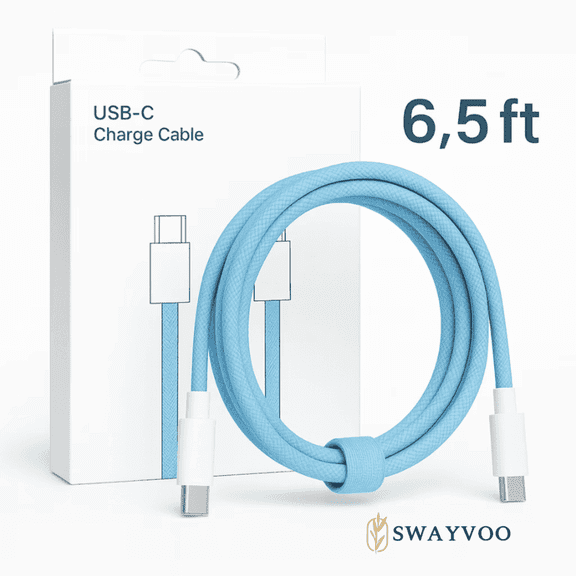 Type C to Type C Charging Cable, 6.5FT Blue Fast Charger Cord Compatible with iPhone, Type-C, MacBook, Samsung Galaxy, iPad