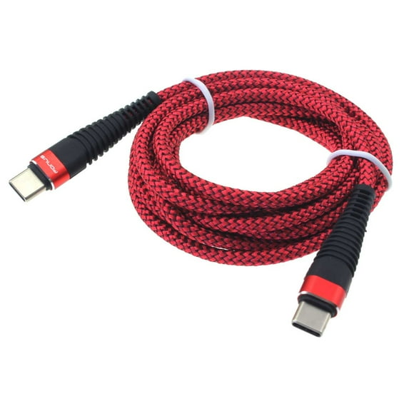 Type-C to USB-C 6ft PD Cable for Samsung Galaxy Note 20 Ultra Phones - Charger Cord Power Wire Sync Braided Fast Long Red
