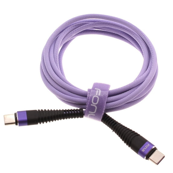 Type-C to USB-C Purple 6ft PD Cable for Orbic Myra 5G UW, Magic 5G Phones - Long Charger Cord Power Wire Sync Braided Fast Y7V