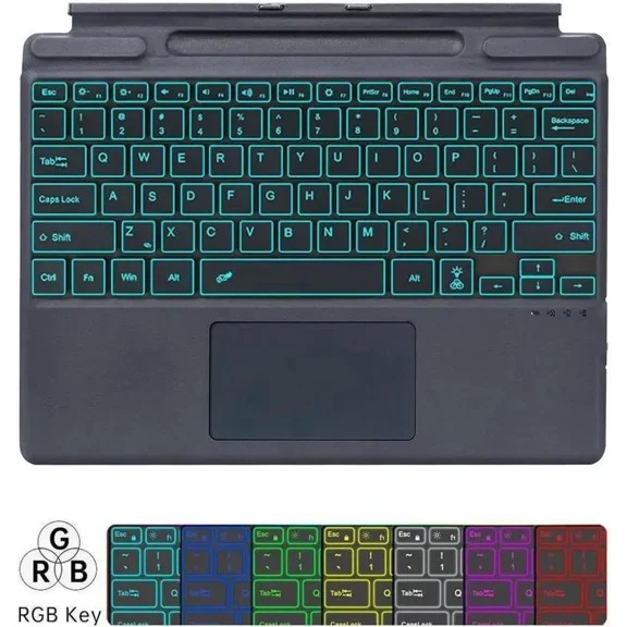 Type Cover for 13 inch Microsoft Surface Pro 11 / Pro 10 / Pro 9 / Pro 8 / Pro X, Portable Bluetooth Wireless 7-Color Backlit Surface Pro 9/8/X Keyboard with Touchpad/Pencil Holder
