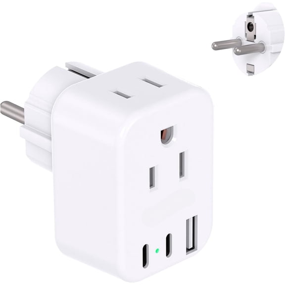 Type E F Plug Adapter, Germany France Travel Plug Adapter with 2 Outlets 3 USB Ports(2 USB C),Schuko Plug Power Adaptor for US to Europe EU Spain Iceland Korea Greece German French