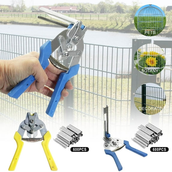 Type M Nail Ring Pliers Kit with 600 M Clips for Heavy-Duty Wire Fencing, Upholstery Projects, and Secure Animal Enclosures, Ergonomic Automatic Fastening Tool for DIY Builders and FAJHHA