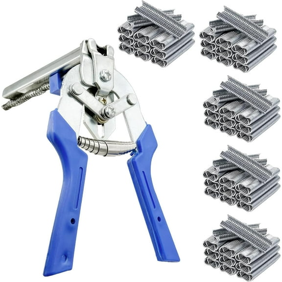 Type M Nail Ring Pliers,Multi-function Cage Clamp Hog Ring Pliers with M Clips for Fence Fastening, Upholstery Installation, Animal Cages (with 3000pcs)