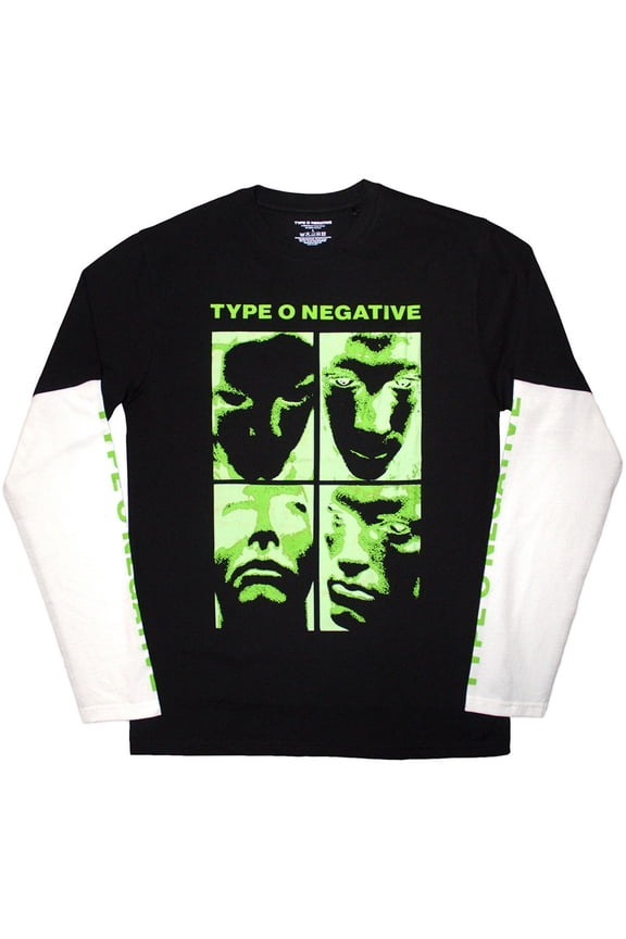 Type O Negative Unisex Layered Long Sleeve T-Shirt Faces (Black & White) (Sleeve Print) (Medium)