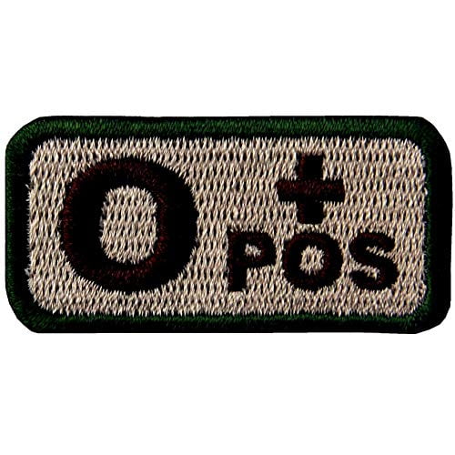 Type O Positive Tactical Blood Type Iron On Sew On Patch, Khaki And Green