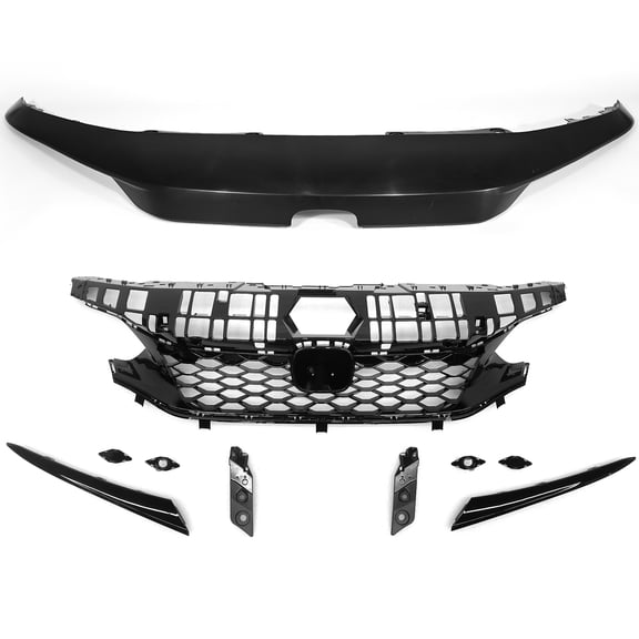 Type-R Style Black Upper Trim Replacement+Upper Grill For 2022-2024 Honda Civic
