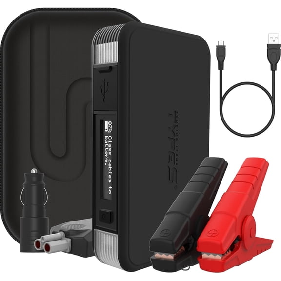 Type S Dynamic Light DL20 1000A Car Battery Jump Starter 12V 6L Gas 3L Diesel LCD Display, Car Jumper Starter Portable Charger, Jump Box, Power Bank, Emergency Hazard Lights, UL Listed - Black