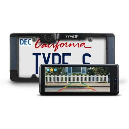 Type S | Vehicle Wireless Backup Camera License Plate Frame, Extra Long Battery Life with Solar Powered Charging, Waterproof, Portable 6.8" HD Motion-Activated Touch-Screen Monitor for Cars, Truck