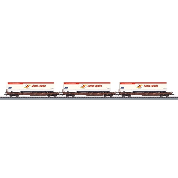 Type Sdgkms 707 Container Flatcar w/Trailers 3-Pack - 3-Rail - Ready to Run -- German Railroad DB AG (Era VI, Boxcar Red; Simon Hegele Trailers: white, red)