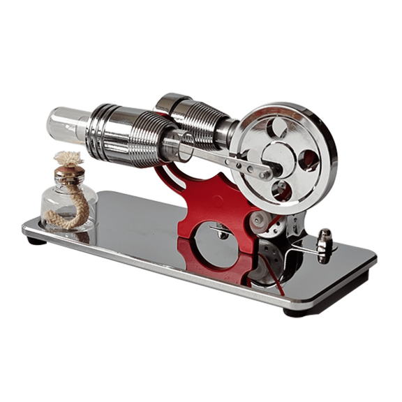γ-Type Stirling Engine Generator Model with LED Lights, Mirror Finish Hot Air Engine, Metal Mechanical Thermal Energy Power Generator, Physics Science Experiment Kit, Desk Display for Teens & Adults