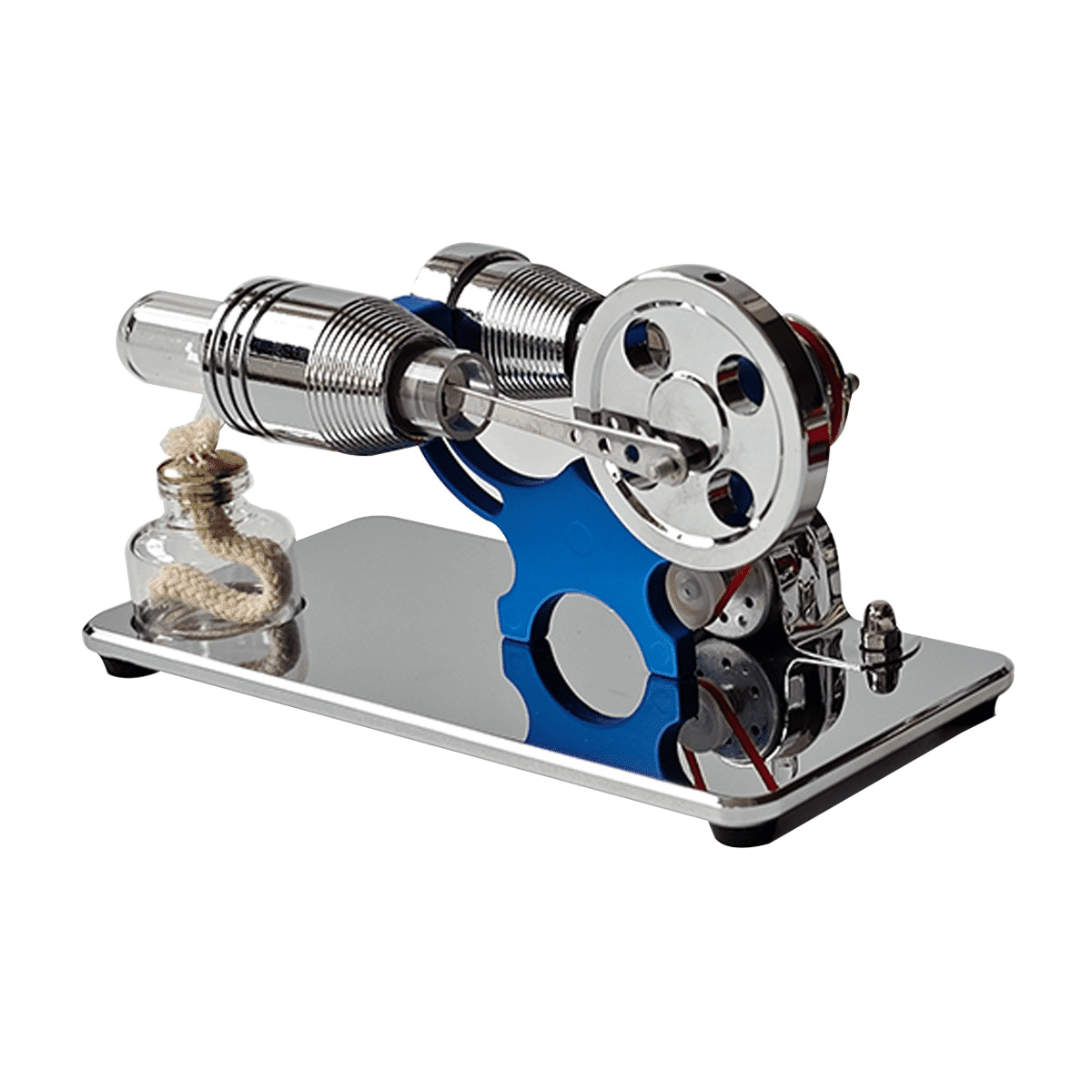 γ-Type Stirling Engine Generator Model with LED Lights, Mirror Finish Hot Air Engine, Metal Mechanical Thermal Energy Power Generator, Physics Science Experiment Kit, Desk Display for Teens & Adults