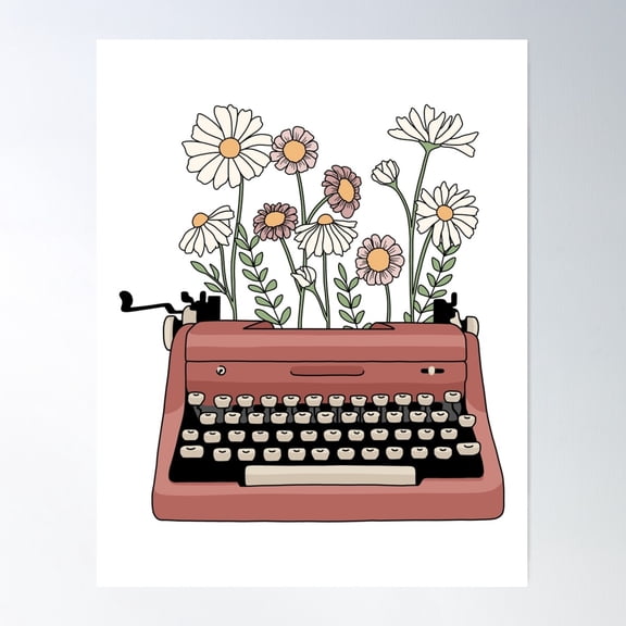 Type Writer Flowers Poster Wall Art, Modern Wall Decor For Living Room Bedroom, 8x12 UNFRAMED