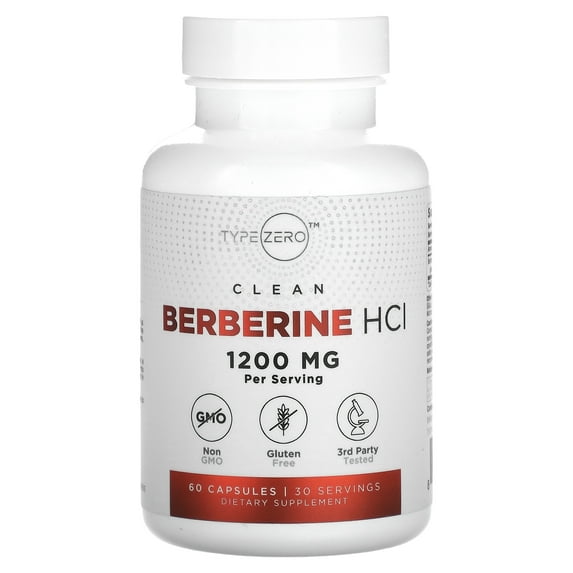 Type Zero Berberine HCL 1200mg 60 Capsules - Clean, Non-GMO, Gluten Free Supplement