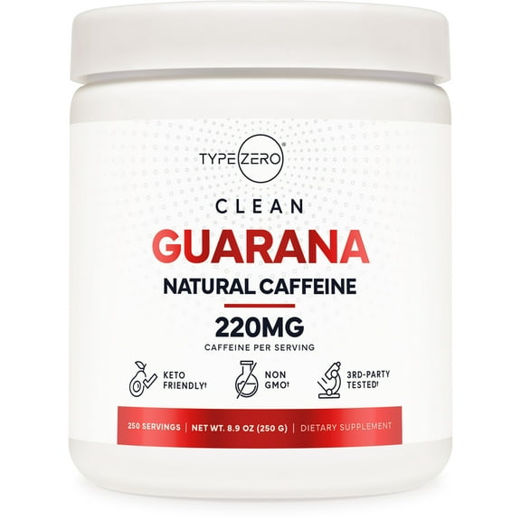 Type Zero Clean Guarana Powder Drink Mix (Unflavored) 250 Servings- 220mg of Natural Caffeine Per Serving, GMO-Free, Keto-Friendly
