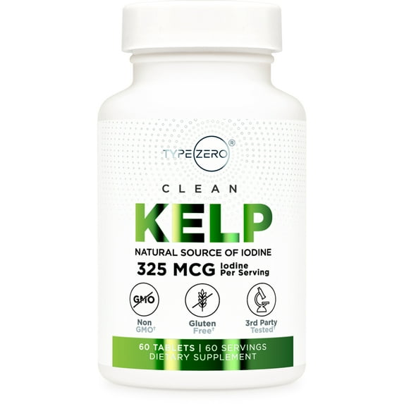 Type Zero Clean Kelp Tablets (60 count) 325 MCG Per Serving - Natural Source of Iodine, Non-GMO, Gluten Free