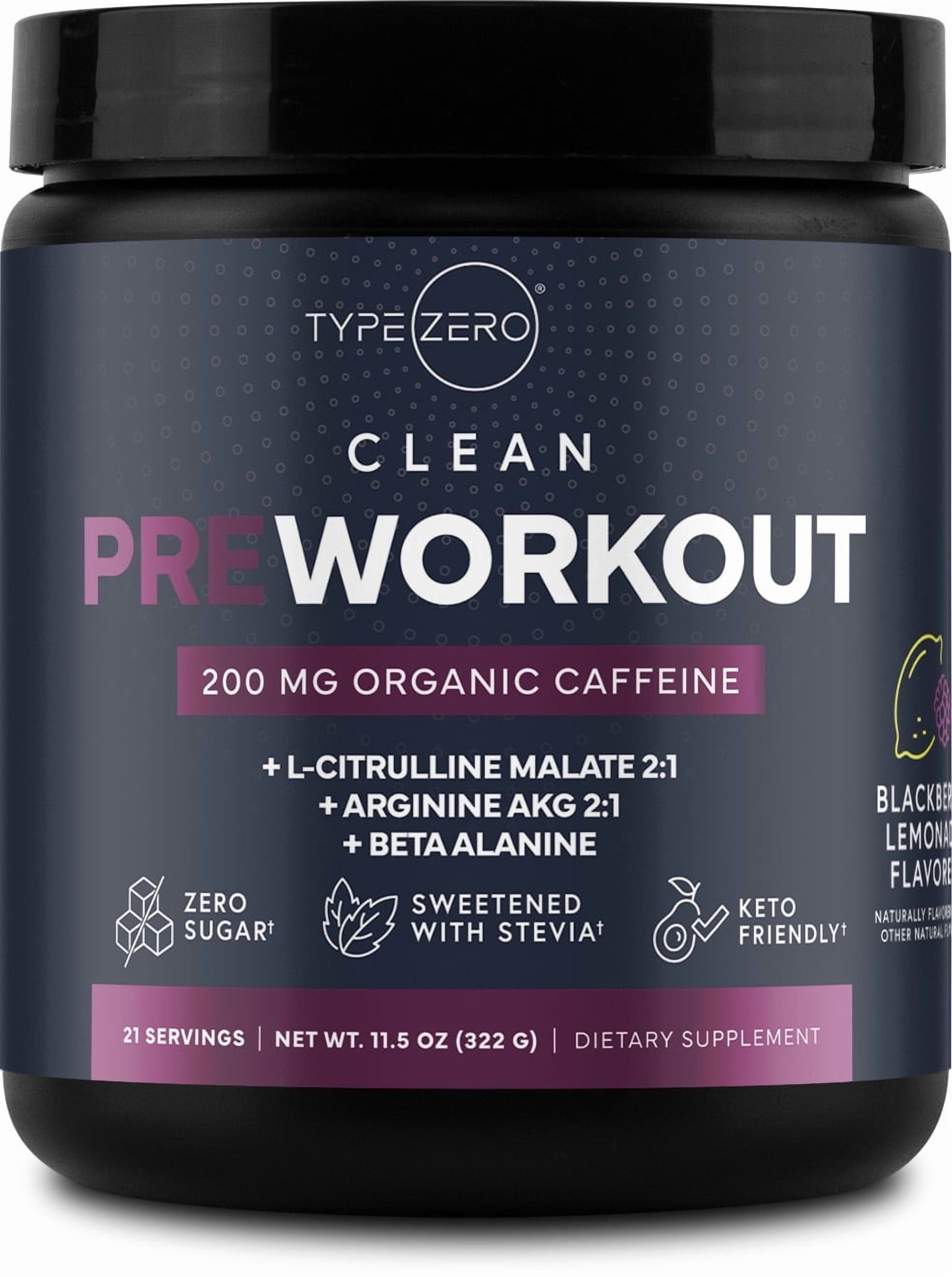 Type Zero Clean Pre Workout (Blackberry Lemonade) 21 Servings - 200mg ...