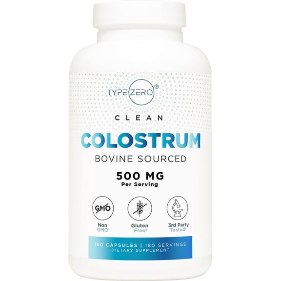 Type Zero Colostrum Supplement (500mg) 180 Capsules - Bovine Sourced, Non-GMO, Gluten-Free