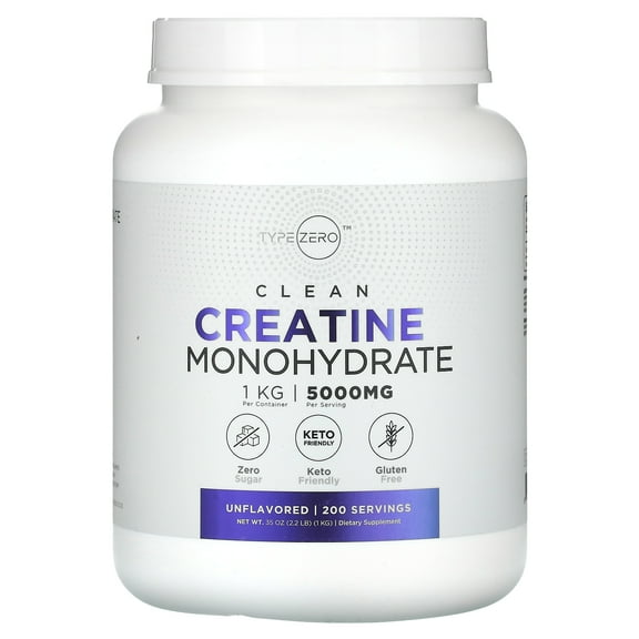 Type Zero Creatine Monohydrate (Unflavored) 1 KG, 5000mg (5g) Per Serving, Micronized, Zero Sugar, Keto Friendly & Gluten Free, 200 Servings