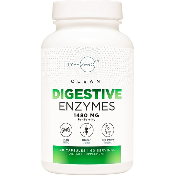Type Zero Digestive Enzymes (335mg, 120 Capsules) Complete Digestive Enzyme Supplement