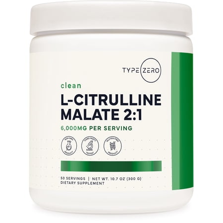 Type Zero L-Citrulline Malate Powder 2:1 6X (6000mg | Unflavored) Ultra Clean L Citrulline, Nitric Oxide Booster, Pre Workout - Nitrous Oxide Vasodilator Supplement