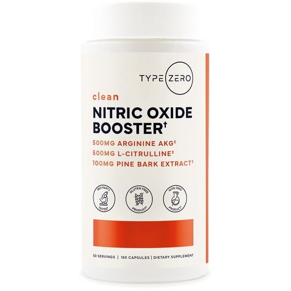 Type Zero Nitric Oxide Booster (1,100mg) 150 Capsules - 500mg Arginine AKG, 500mg L-Citrulline, 100mg Pine Bark Extract, GMO-Free, Gluten-Free, 50 Servings