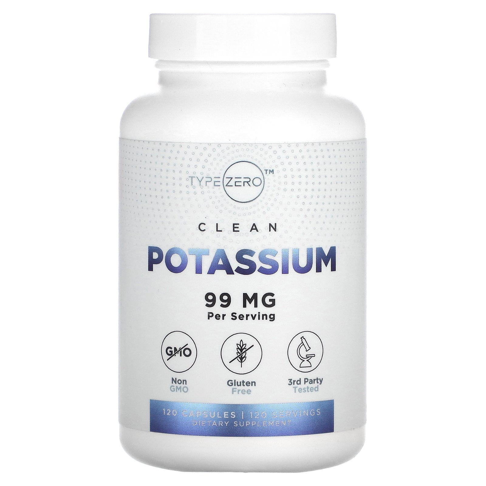Type Zero Potassium Citrate (99mg, 120 Capsules) Gluten Free, NonGMO