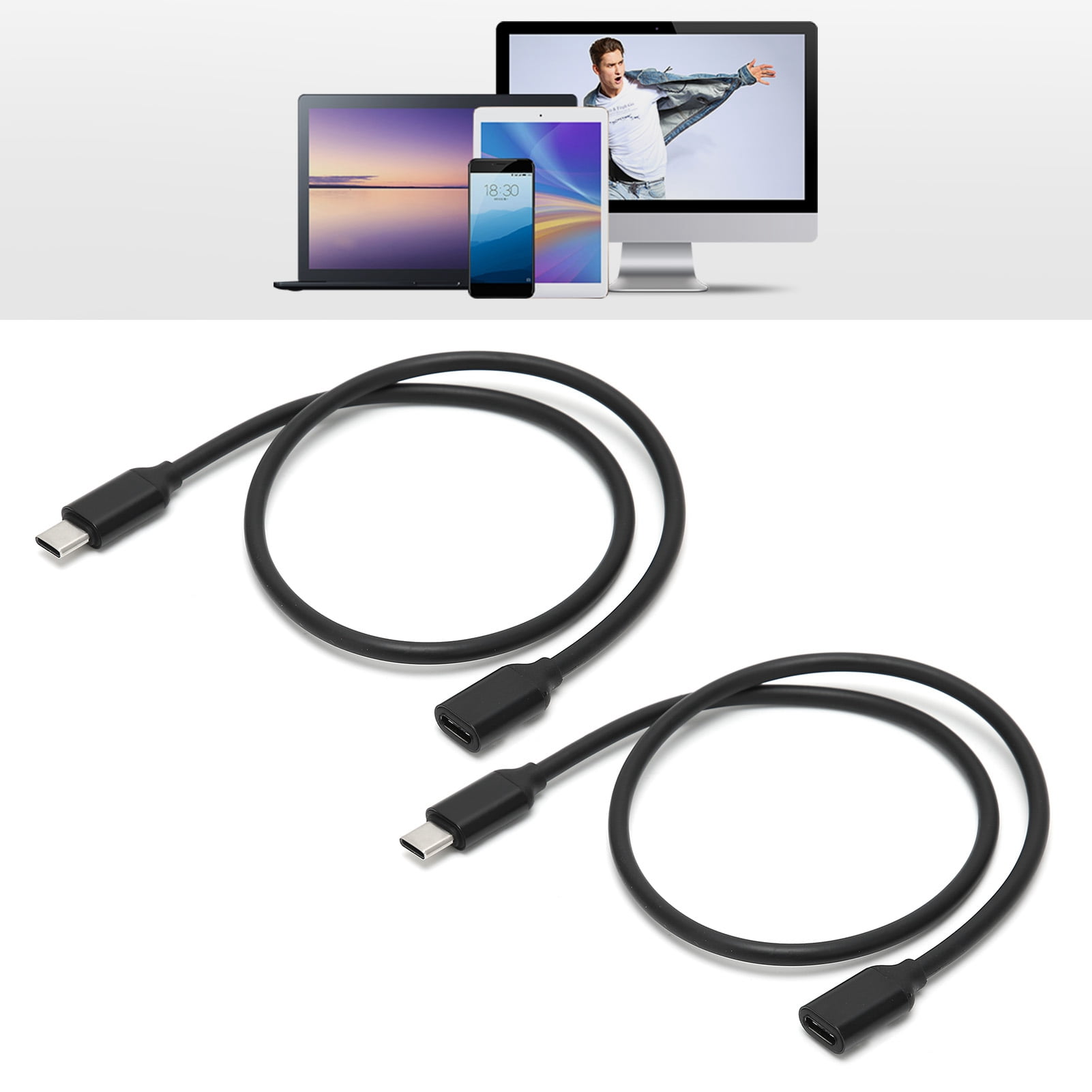 Typec Extension Cable 2PCS Type C Male To Female Extension Cable PD Power Connector Extension