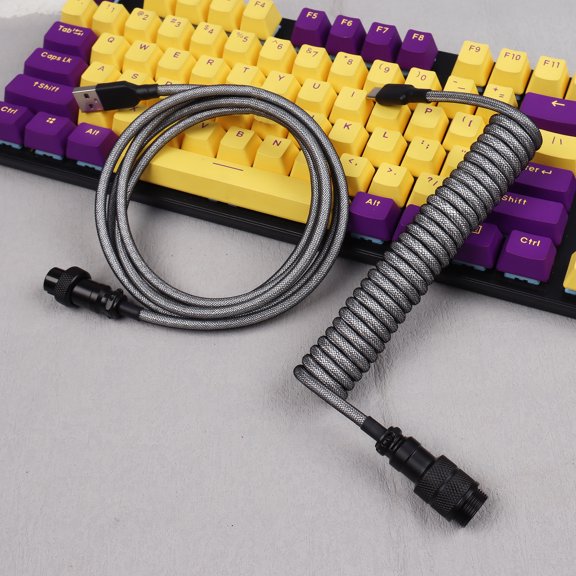 Type-c Usb Mechanical Keyboard Cable With Gx16 Dazzling Aviator Connector Plug Coiled Usb Keyboard Cable