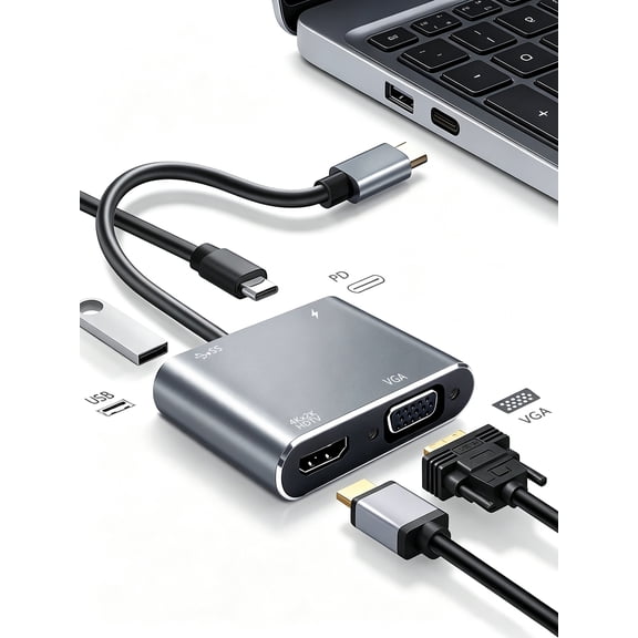 4-in-1 USB C Hub Fast Docking Station, 4K Ultra HD HDMI, High-Speed USB 3.0 Ports, Compatible with Laptop Computer Phone - Type-C Multiport Adapter