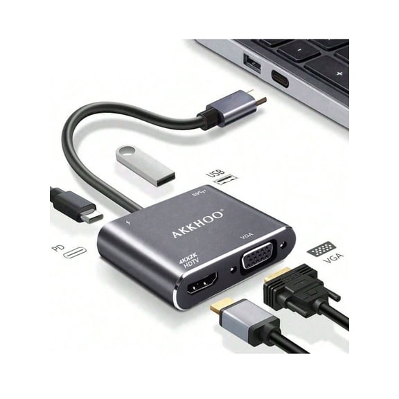 USB C Hub Docking Station 4-in-1 for Laptop, Compatible with MacBook/Dell/HP, 4K HDMI, 100W PD Fast Charging, 3 USB 3.0 Ports, High-Speed Data Transfer