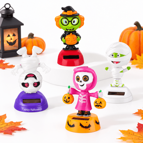 Type7 4 Pack Solar Dancing Pumpkin Zombie Witch Figurines Car Dashboard Office Desk Decor